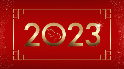 2023 Happy New Year banner template with gold luxury design on red color background, Vector illustration