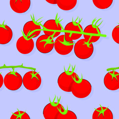 Print design vector illustration of red tomato on white background. Seamless pattern with flat style.