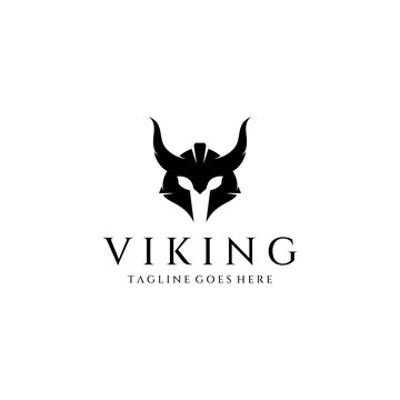 Viking warrior helmet logo with horned helmet and viking with the letter V. The logo can be used for boats, sports and others.