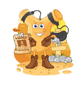recommend clip art: slingshot cowboy with wanted paper. cartoon mascot vector