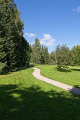 Gravel path  in park in summer at Munkkiniemi, Helsinki, Finland.