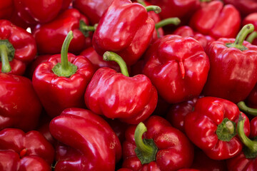 Plakat red pepper on market counter