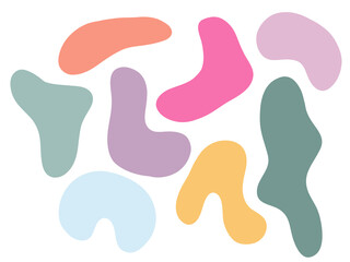 Organic spot. Irregular abstract color shapes, stone or blobs. Abstract random pebble silhouettes, blotch and inkblot. Simple liquid splodge elements water forms. Stock vector minimal color bubble.