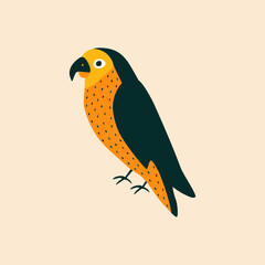 Cute colorful parrot hand drawn vector illustration. Funny exotic parakeet bird in flat style for kids logo or icon.