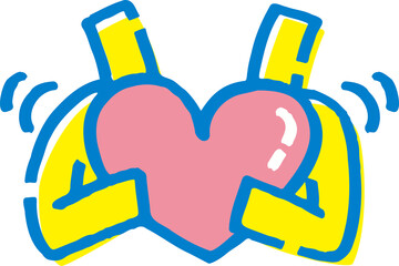 大きなハートを抱く2人の棒人間