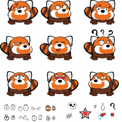 red panda cartoon expressions set illustration in vector format
