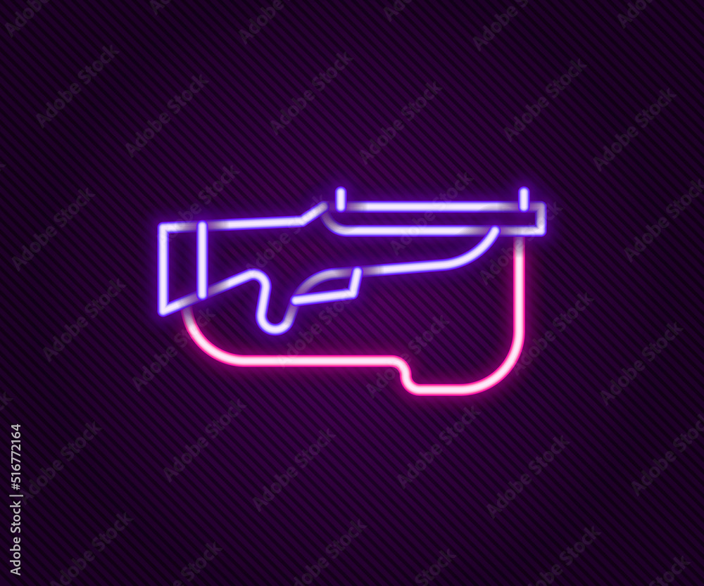 Wall mural glowing neon line biathlon rifle icon isolated on black background. ski gun. colorful outline concep