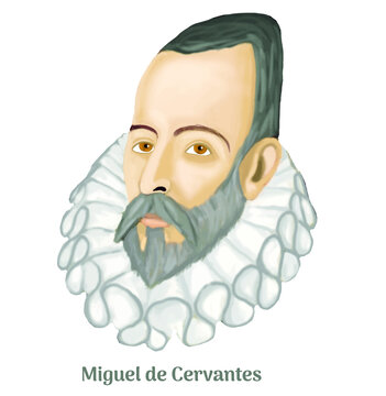 Miguel de Cervantes famous spanish writer isolated vector sketch portrait	