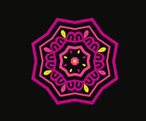 mandala pink color highlighted design. with decoration. dark background. vector, eps 10.