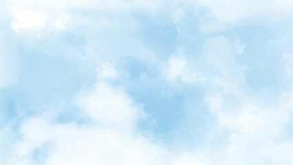 Hand painted blue sky and clouds, abstract watercolor background, vector illustration