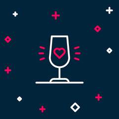Line Wine glass icon isolated on blue background. Wineglass sign. Favorite wine. Colorful outline concept. Vector