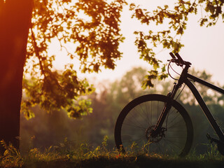 silhouette of a mountain bike at a summer sunset