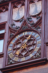Clock on the wall, Medieval Basel Town Hall (Rathaus), Switzerland