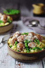 Swedish meatballs with mashed potato side dish - typical dish of Swedish cuisine