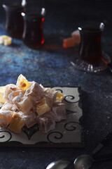 Traditional Turkish lokum with tea	