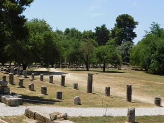 Ruins in ancient Olympia, where the Olympic games were held, in Greece