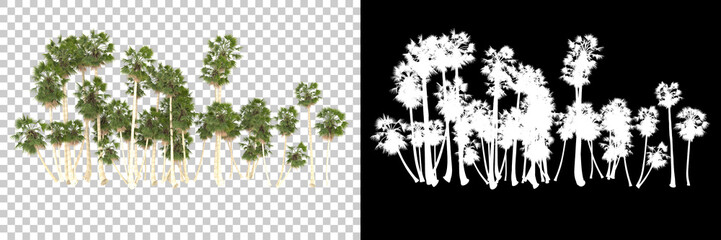 Tropical jungle isolated on background with mask. 3d rendering - illustration