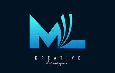 Creative blue letters ML m l logo with leading lines and road concept design. Letters with geometric design.