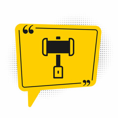 Black Medieval battle hammer icon isolated on white background. Yellow speech bubble symbol. Vector
