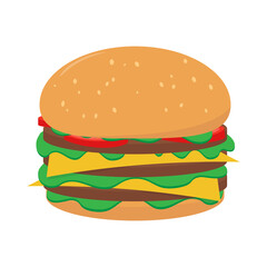 Double Cheeseburger Isolated On White Background. Vector Illustration