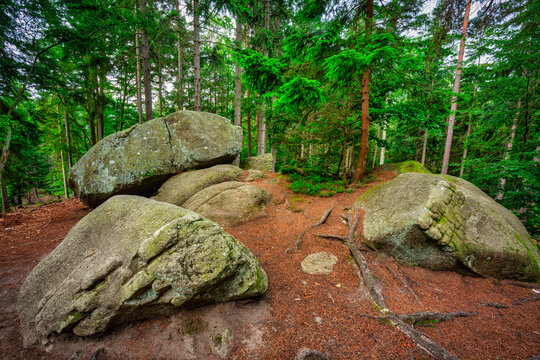 Unusual granite rock formation in the Izera Mountains, Poland