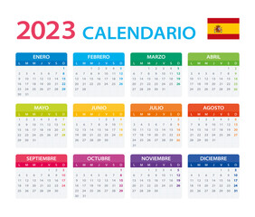 Vector template of color 2023 calendar - version Spain