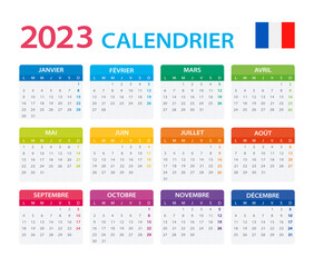 Vector template of color 2023 calendar - French version