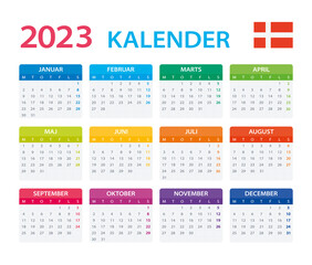 Vector template of color 2023 calendar - Danish version