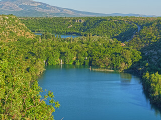 Obraz premium Aerial view of Brljan lake in Croatia in canyon of the Krka River