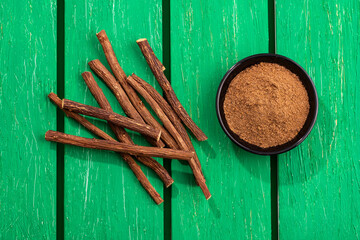 Ground stems of organic licorice - Glycyrrhiza glabra.