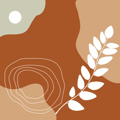 Boho art natural color Hand drawn abstract shapes and leaf wallpaper background Vector