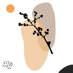 Boho art natural color Hand drawn abstract shapes and leaf wallpaper background Vector