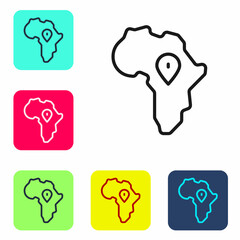 Black line Map of Africa icon isolated on white background. Set icons in color square buttons. Vector