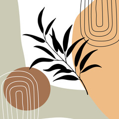Boho art natural color Hand drawn abstract shapes and leaf wallpaper background Vector