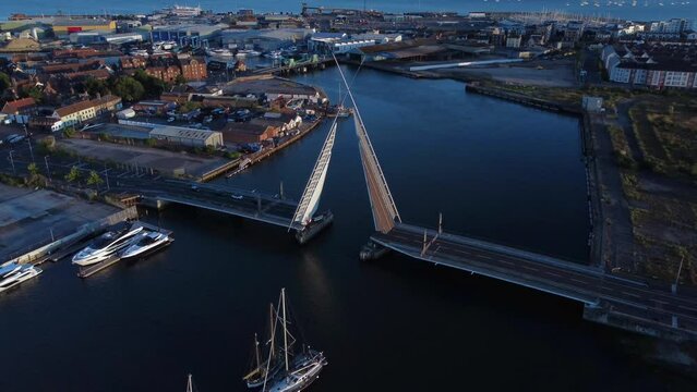 Twin Sails Bridge in Poole closing down in Golden Hour