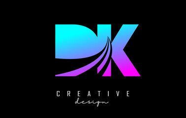 Creative colorful letters Dk d k logo with leading lines and road concept design. Letters with geometric design.