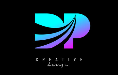 Creative colorful letters DP d p logo with leading lines and road concept design. Letters with geometric design.