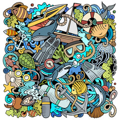 Diving cartoon vector doodles illustration.