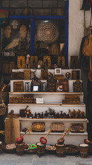 Souvenir store of a street market in the center of a moroccan city