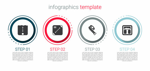 Set Depth measurement, Diagonal measuring, Measuring tape and Bathroom scales. Business infographic template. Vector