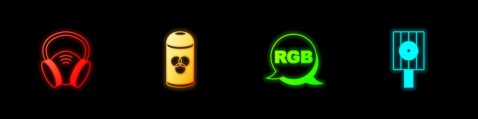 Set Gas mask, Paint spray can, RGB and Spray nozzle cap icon. Vector