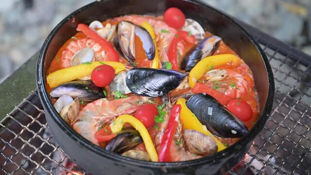 BBQのパエリアの作り方