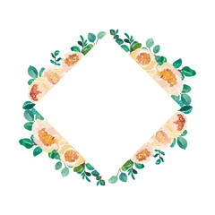 Watercolor frame flowers white peony with eucalyptus bouquet arrangement for wedding invitation decoration 