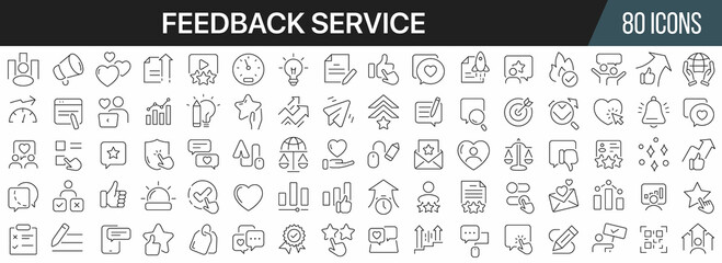 Feedback service line icons collection. Big UI icon set in a flat design. Thin outline icons pack. Vector illustration EPS10