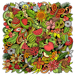 Naklejka premium Summer nature cartoon vector doodles illustration.
