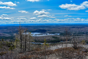 Natural lake, river and hills near Saguenay and Chicoutimi