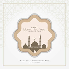 Happy islamic new year and Muharram muslim celebration day background design concept