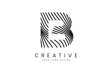 Warp Zebra Lines Letter B logo Design with Black and White Lines and Creative Icon Vector