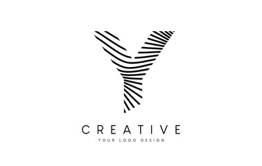 Warp Zebra Lines Letter Y logo Design with Black and White Lines and Creative Icon Vector