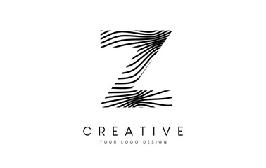 Warp Zebra Lines Letter Z logo Design with Black and White Lines and Creative Icon Vector
